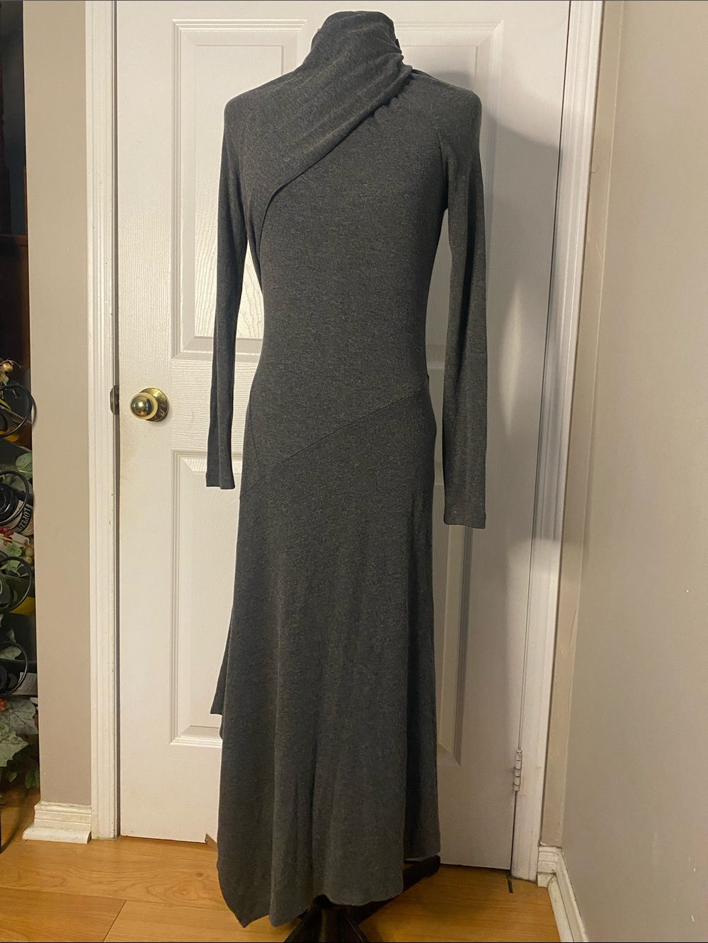 Reiss Charcoal Asymmetric Cowl-Neck Long Sleeve Maxi Dress #14